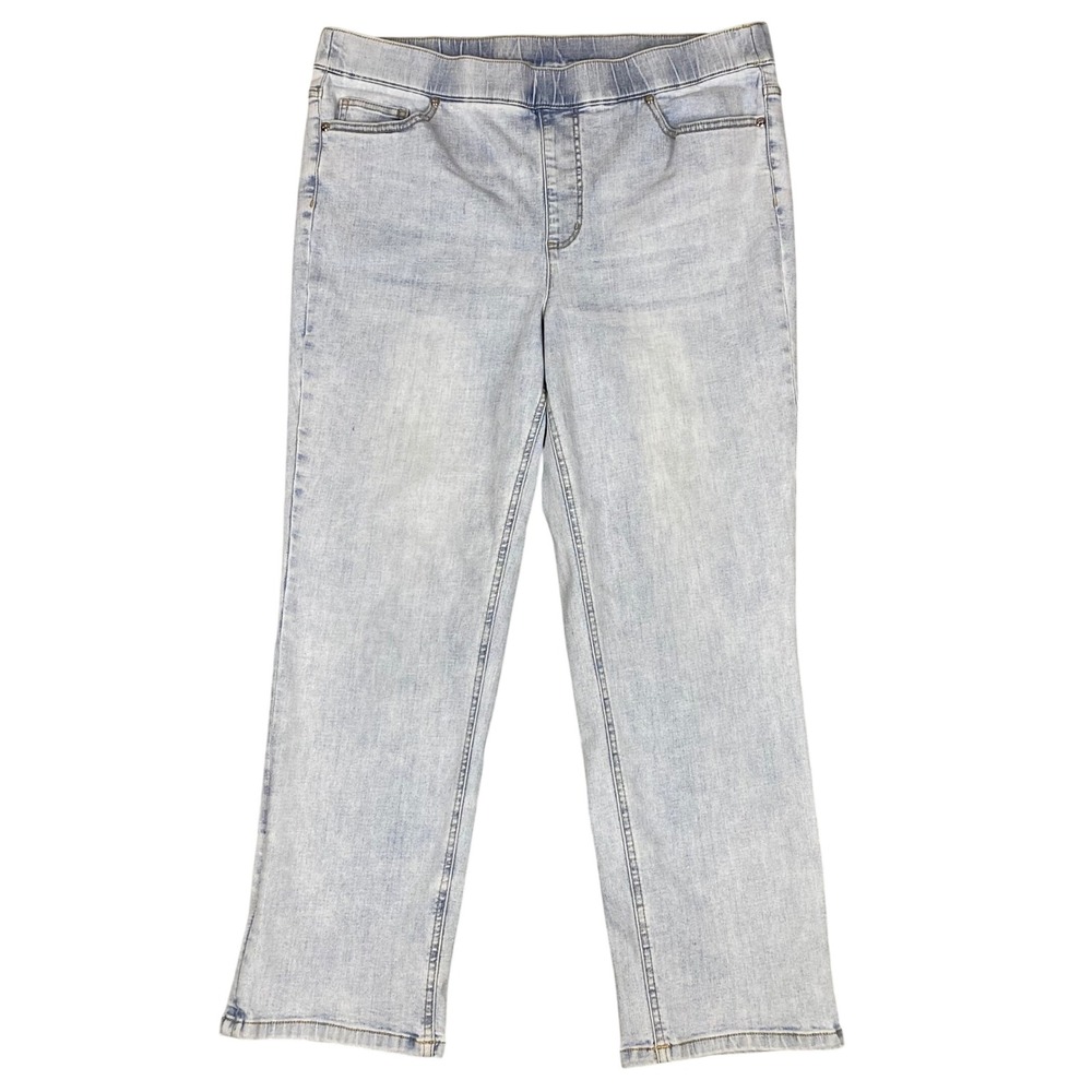 Isaac Mizrahi Live! Pull On Denim Knit Straight Leg Jeans Womens 16 Tall Lt Wash